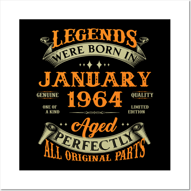 Legends Were Born In January 1964 60 Years Old 60th Birthday Gift Wall Art by Kontjo